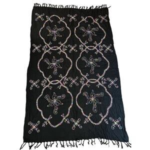 XL shawl- black with butterflies, sparkle, unique , feminine- gifts hobo no tag